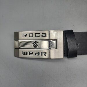NWT Mens Rocawear Black Leather Belt 48 Silver Buckle